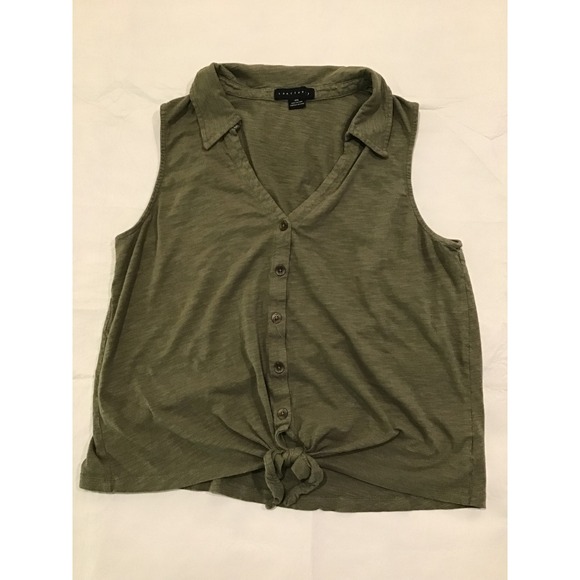 Sanctuary Tops - Sanctuary Free Olive Green Sleeveless Collared V-Neck Slub Knit Top XXL